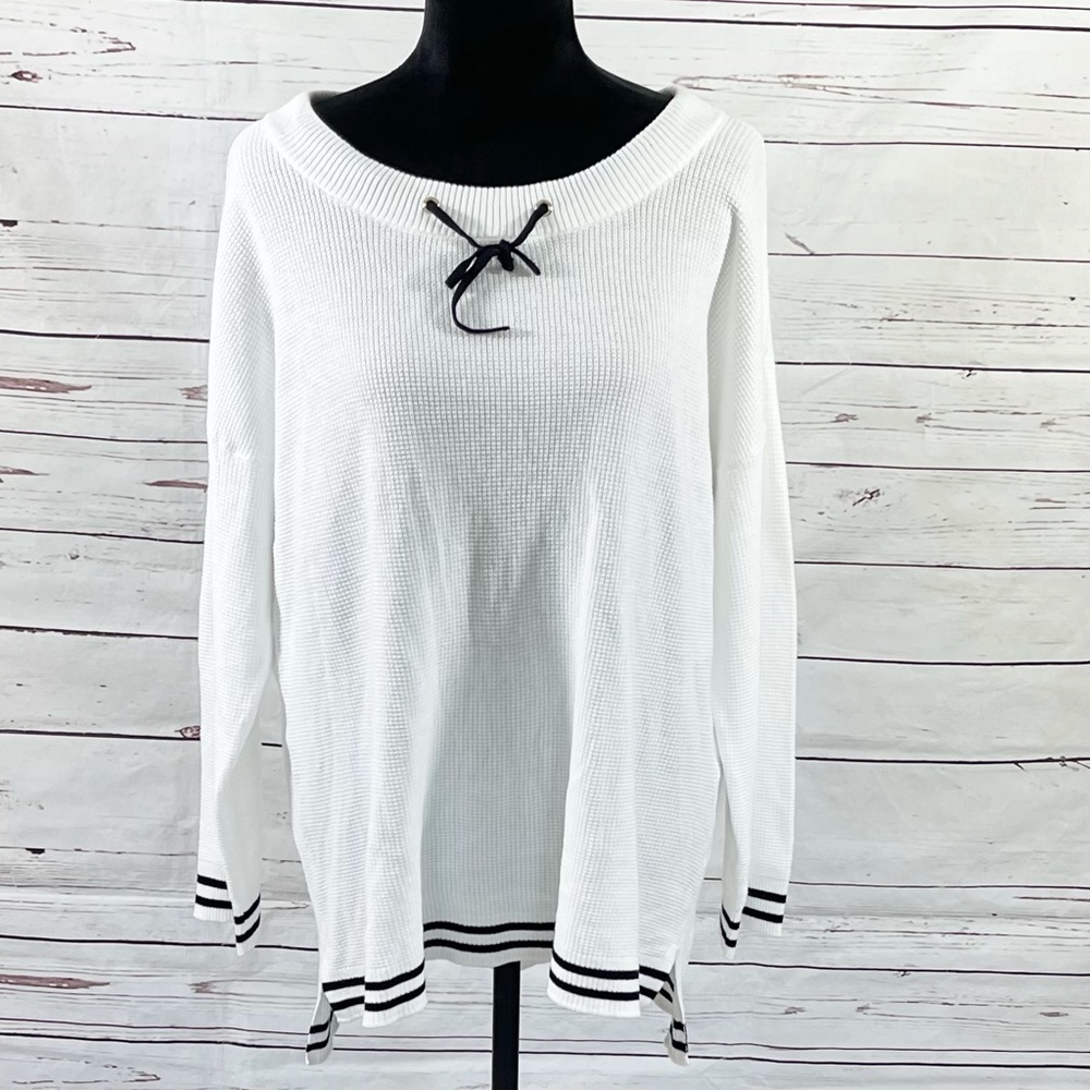 Chicos Women’s Pullover Sweater White/Black Cotton Size 3 US XL